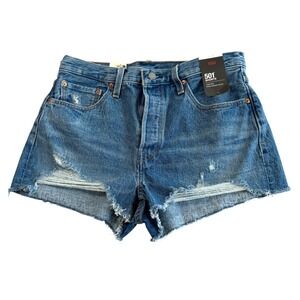 Levis 501 Original Fit High Rise Cutoff Shorts Sz 32 Distressed Festival Concert